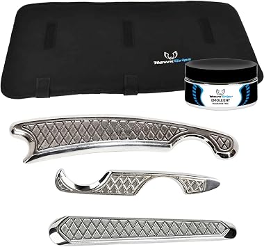Hand Therapy Tool Set with Massage Emollient 8oz, Stainless Steel, Includes Roll-Up Carrying Case, Small Multi-Curve, Dual-Edge Tongue Depressor, and HGPro Multi-Tool