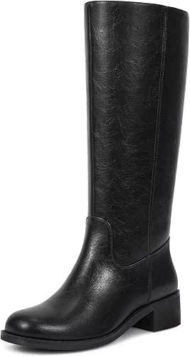 ISNOM Knee High Boots for Women Round Toe Chunky Block