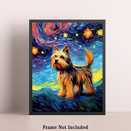Miniatura 5 de Bestbuddy Pet 8X10 noche estrellada sin marco Yorkshire Terrier perro mascota familia amigo animal paz pintura al óleo arte impresión póster