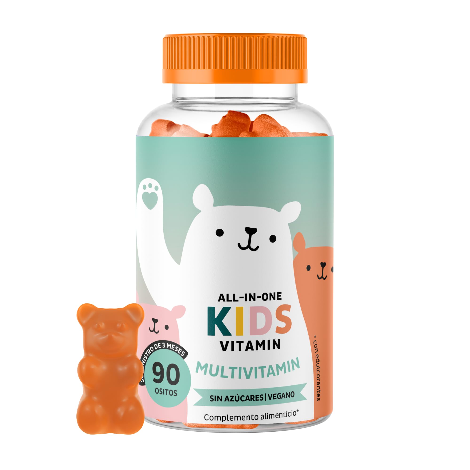 All-in-One Multivitamínico gominola para niños +4 años - Refuerzo del sistema inmunitario - Con vitaminas B12, C, D, E y yodo - 90 unidades (3 meses) - Sin azúcar añadido, Vegano - Bears with Benefits