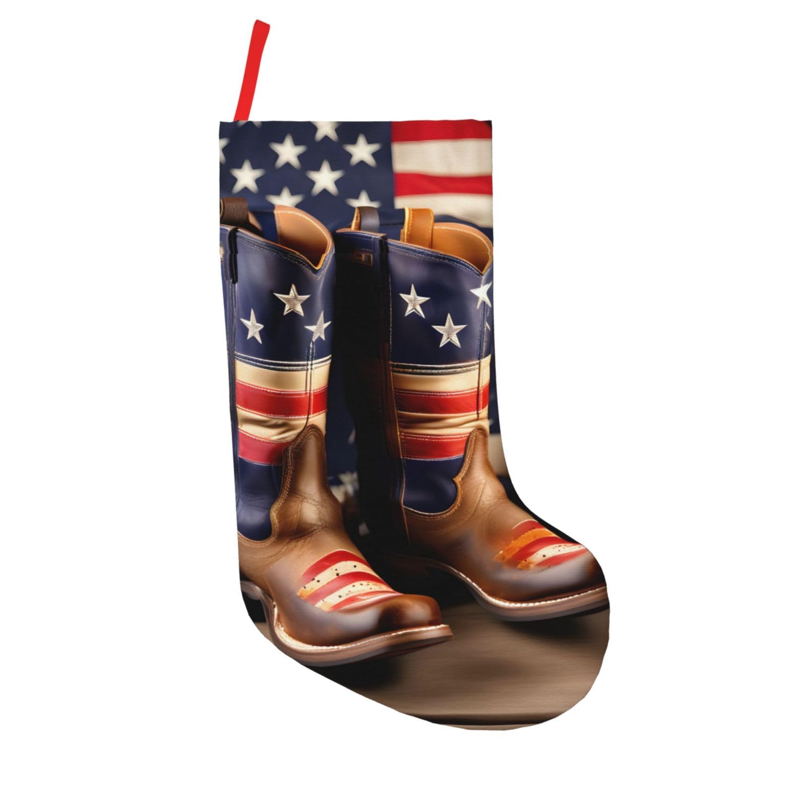 Longzehao 18" American Flag with Cowboy Boots Print Christmas Stockings for Family Holiday Decoration Xmas Party Fireplace Hanging