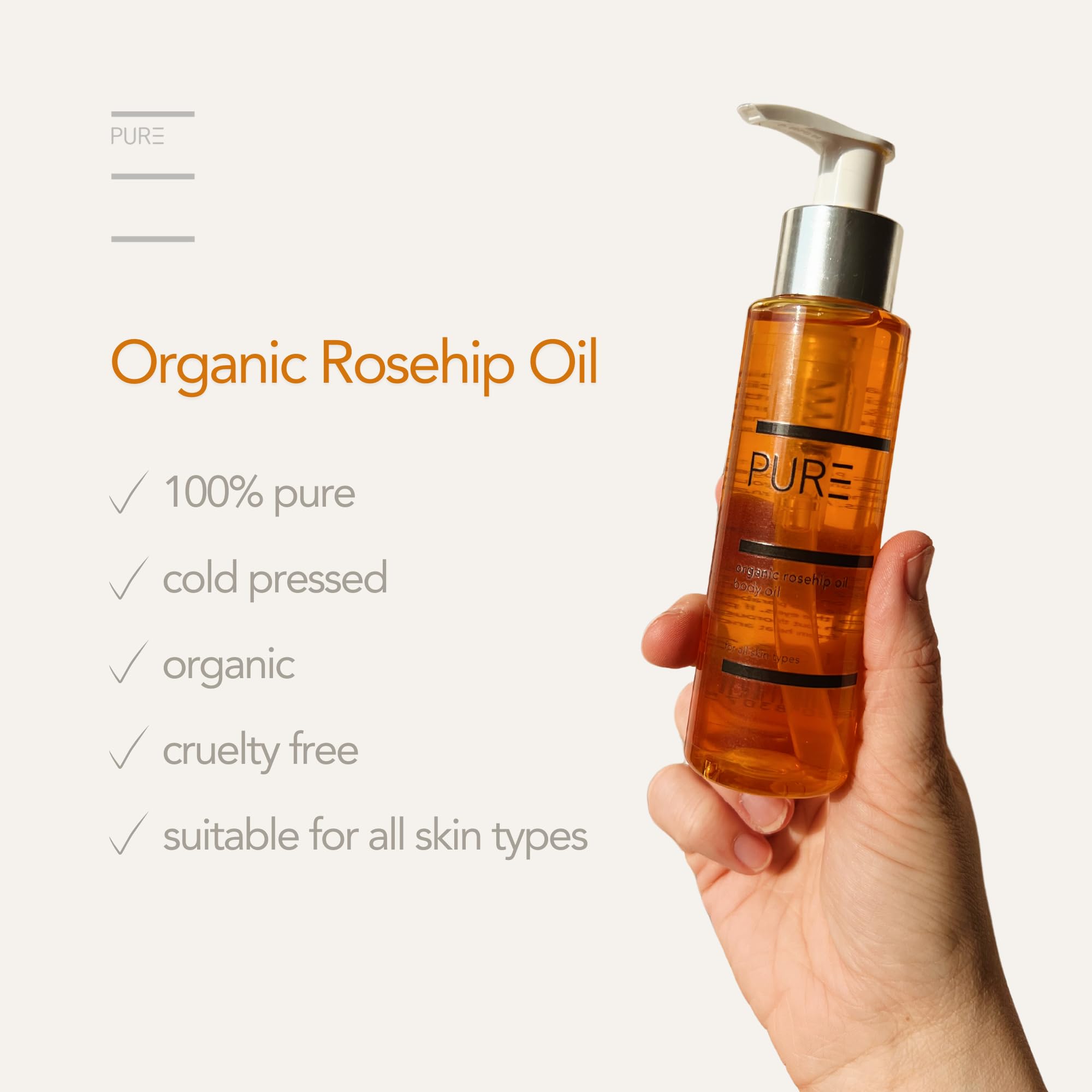 PURE Spa Skincare Organic Cold-Pressed Rosehip Oil, Fades Scars, Stretch Marks & Dark Spots, Brightening - Image 2