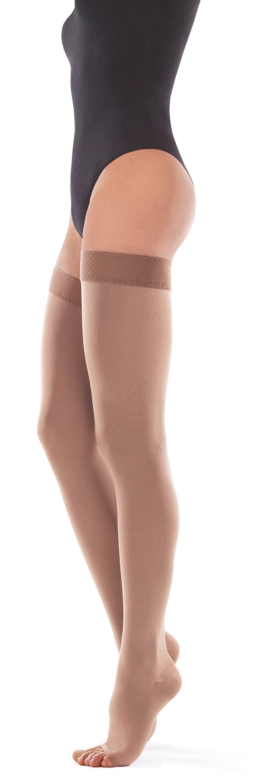 Bas de contention Elastiques Compression graduée à bout ouvert (classe médicale 2, 23-32 mmHG) pour femmes hommes Anti-thrombose Beige X-Large