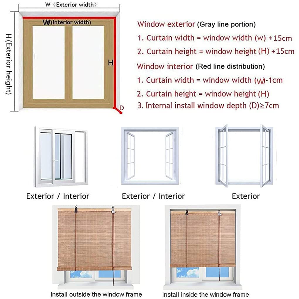 Store Exterieur Fenetre sur Mesure Store Bateau en Bambou Rideau Store à Rouleau en Bois Protection Enrouleur à Traction latérale pour Balcon/Jardin/Intérieur/Extérieur (90 x 180 cm)