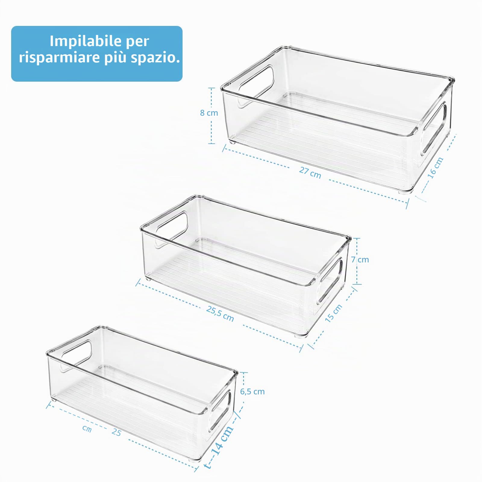 Organizer Frigorifero, Contenitori Frigo Trasparente, Contenitori Frigorifero Salvaspazio Organizer Cucina Dispensa per Frigo Cucina Dispensa Armadietti, Senza BPA (6 Pezzi)