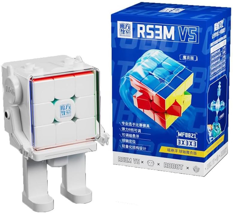 MoYu RS3M V5 2023 Ball-Core UV Coated 3x3 Speed Cube with Robot-Shape Display Box, Professional 3x3x3 Puzzle Cube Stickerless RS3M V5 Ball-Core UV Coated Cube (Ball-Core UV Coated Version)
