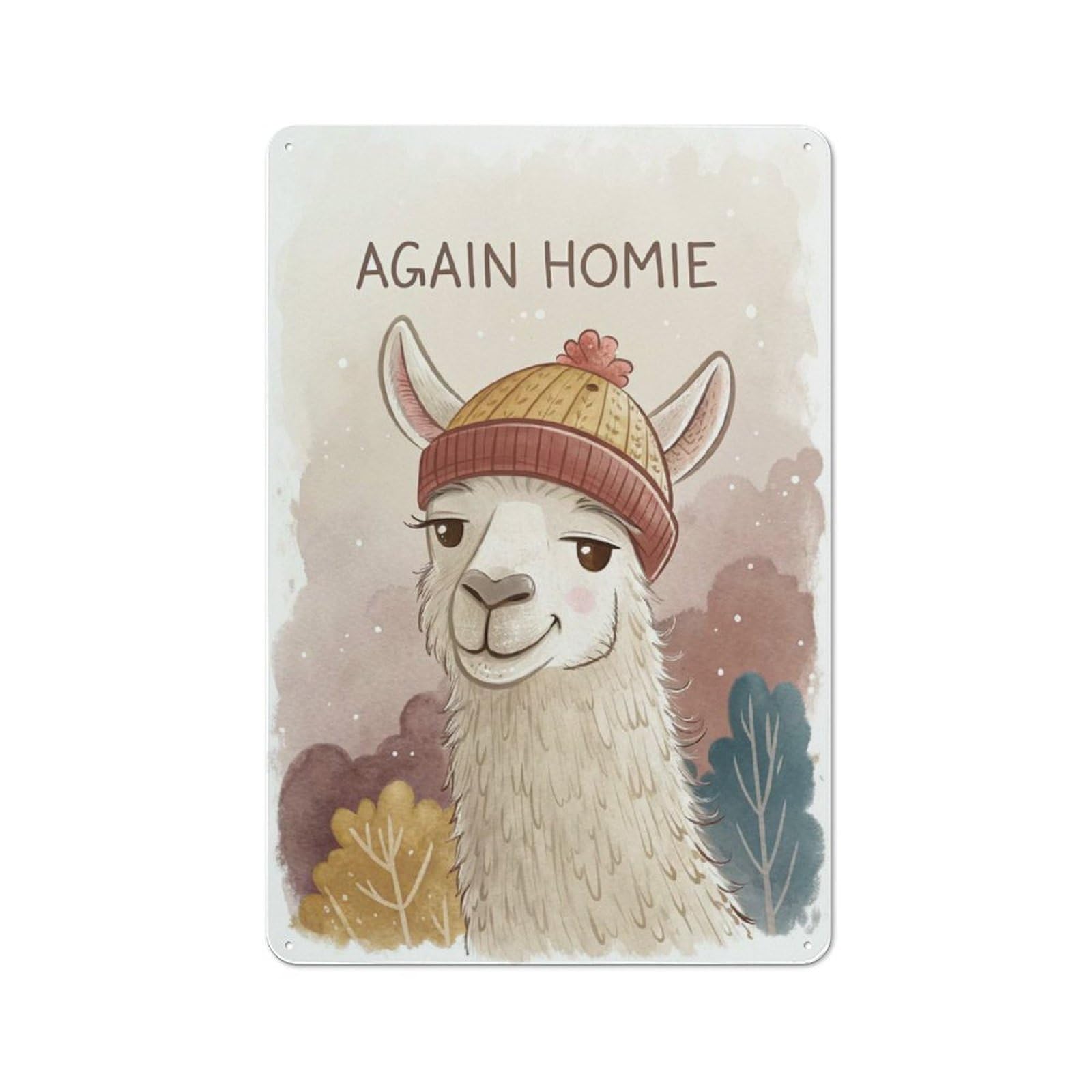 Junmoney Style-24 Llama Wearing A Beanie Garden Room Metal Sign 30X20cm, Vintage Shed Wall Decor For Conservatory, Home Bar Or Utility Room
