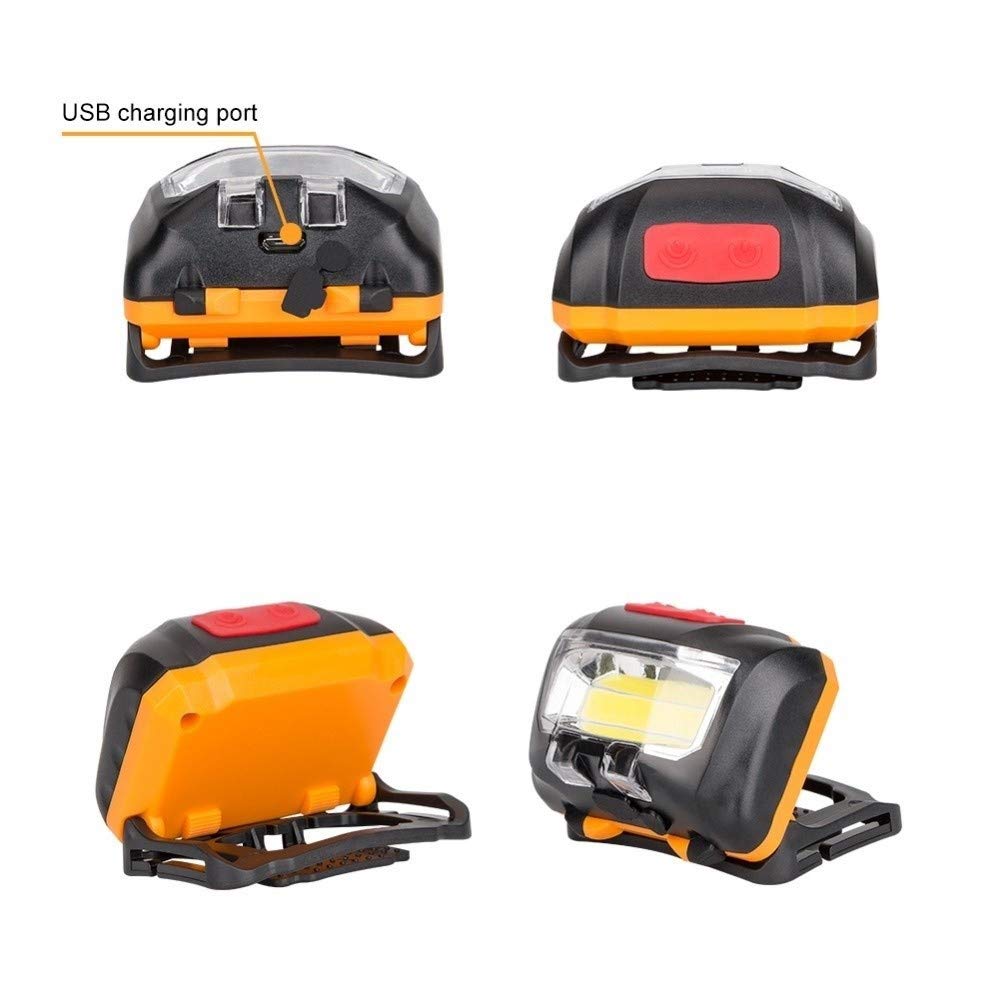 Akumulatorowa latarka czołowa, latarka czołowa z ładowaniem indukcyjnym USB, mini latarka czołowa COB LED, latarka czołowa z kablem USB, wbudowana bateria