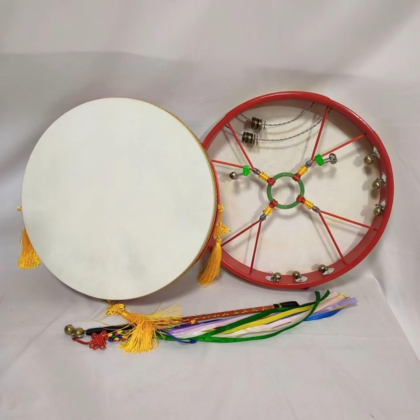 AHUAN Style National Professionnel Peau De Chèvre Tambour Chamanique Avec Un Bâton De Tambour, Sac Fabriqué à La Main Frame Drum pour La Méditation Tambour à Main(40cm)