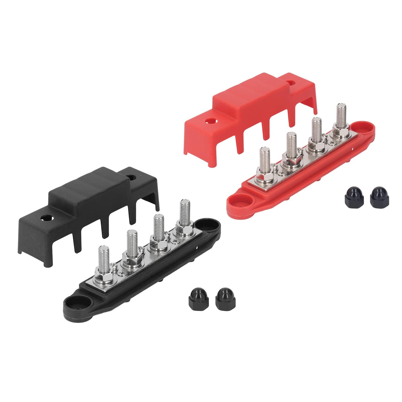 2Pcs Blocco di Distribuzione Alimentazione Rosso M8 48V 250A Barra del Bus con 4 Terminali e Scheda in Ottone per Sistemi di Alimentazione CC