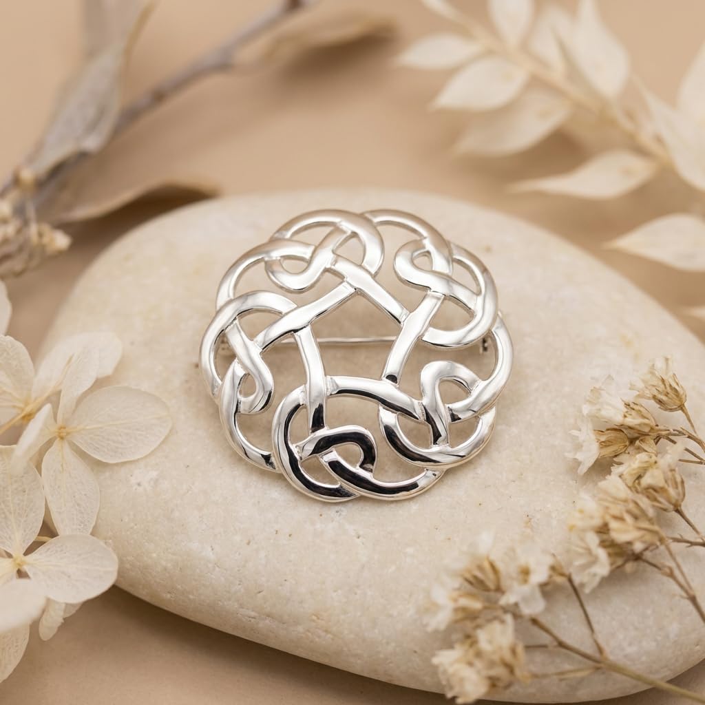 Alexander Castle Broche Celtique en Argent Sterling 925 pour Femme - Broche Dames avec Coffret Cadeau Bijoux - 27mm