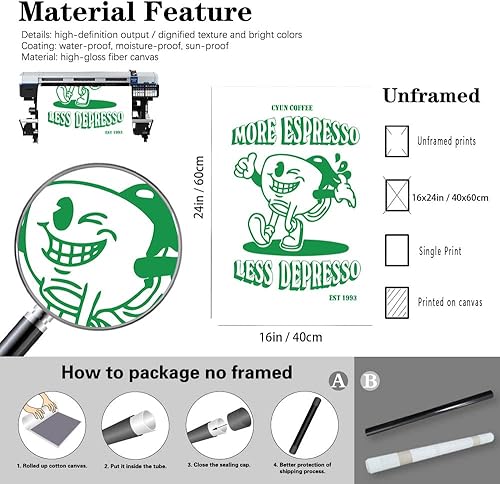 Miniatura 7 de Lindos pósteres vintage de taza de café para habitación, con citas retro verdes más expresso, lienzo para pared, pintura divertida de café,