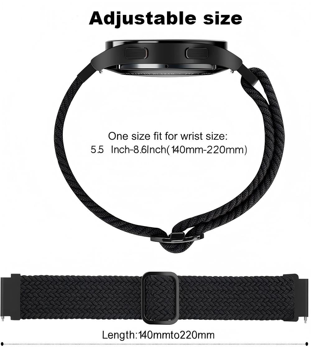 Pleciony pasek zamienny 20 mm do Samsung Galaxy Watch 7/6/5/4 Classic / 3 / FE/5 Pro / Watch Active 2 / Gear S2 Classic / sportowy, miękki pasek do zegarka