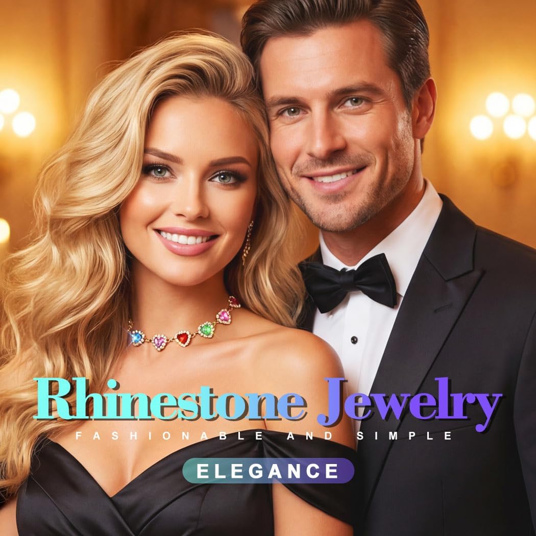 JEAIRTS Colorful Heart Rhinestone Choker Necklace Gold Multicolor Crystal Collar Necklaces Jewelry for Women - Image 5