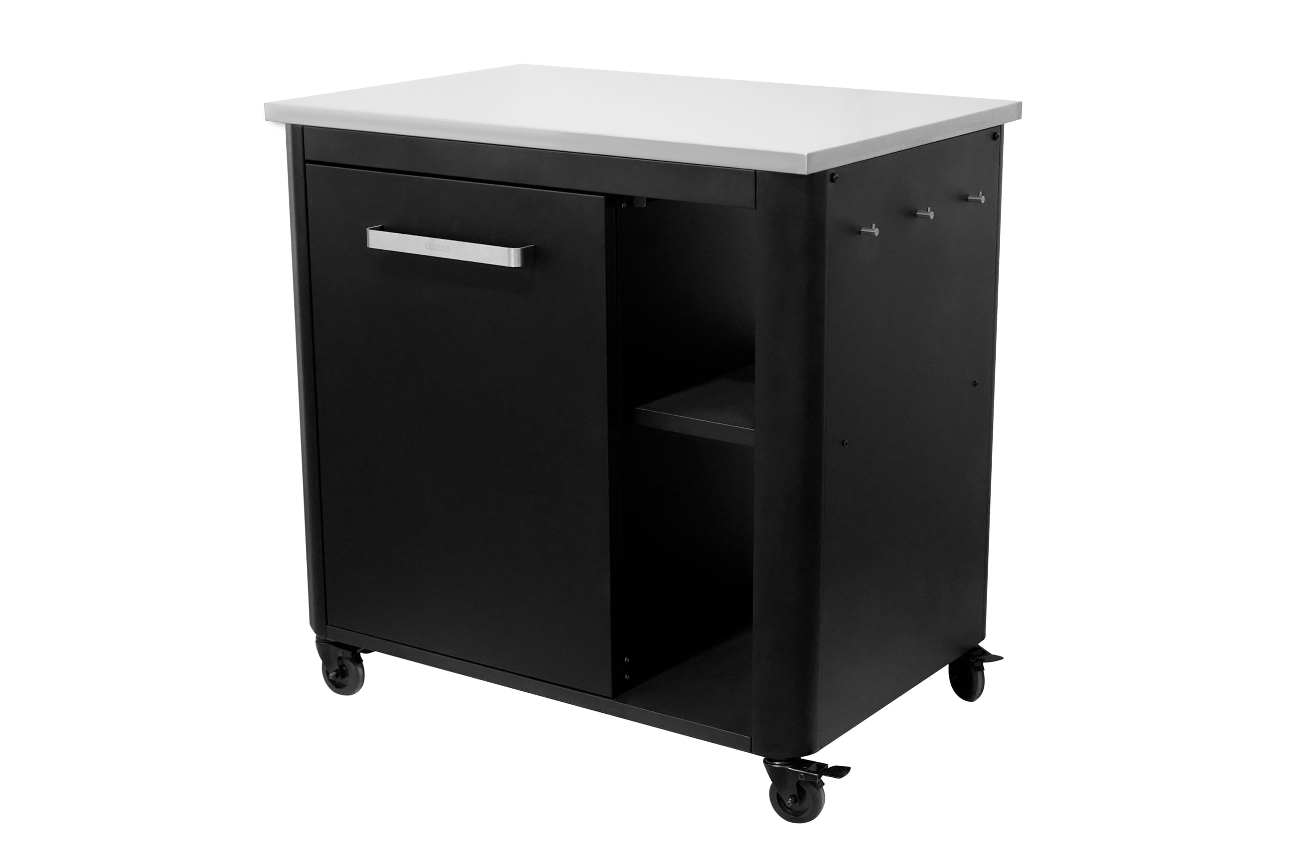 Table de Cuisine Extérieure Cozze® - Plan de Travail en Acier Inoxydable, Charge Max 100kg, avec Roues Robustes & Porte-Bouteille de Gaz, Noir