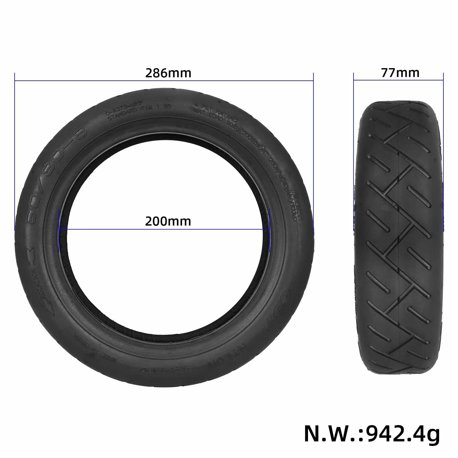 CST 60/90-8 Ersatzräder für Xiaomi 5 Plus/Xiaomi 6 Elektroroller 12 Zoll Reifen Tubeless Schlauchloser Verdickt Explosionsgeschützt Langlebig Sicher Ersatzreifen mit Ventil (1 Stk)