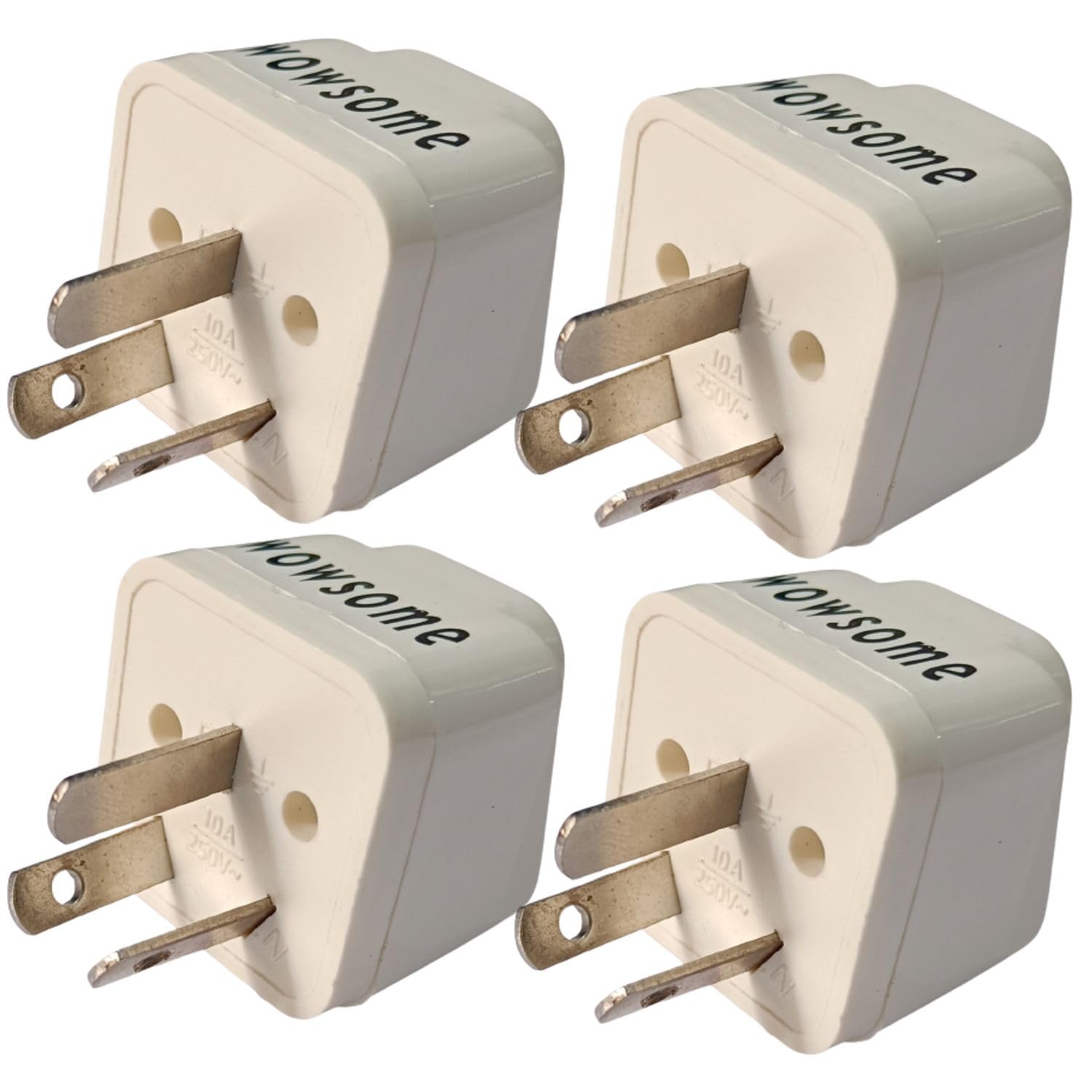 WOWSOME 4 Pcs. India to Australia Converter Plug Adapter for Convert Indian Plug to Australia, New Zealand and China – Type I – 10A 250V - Pack of 4 - White