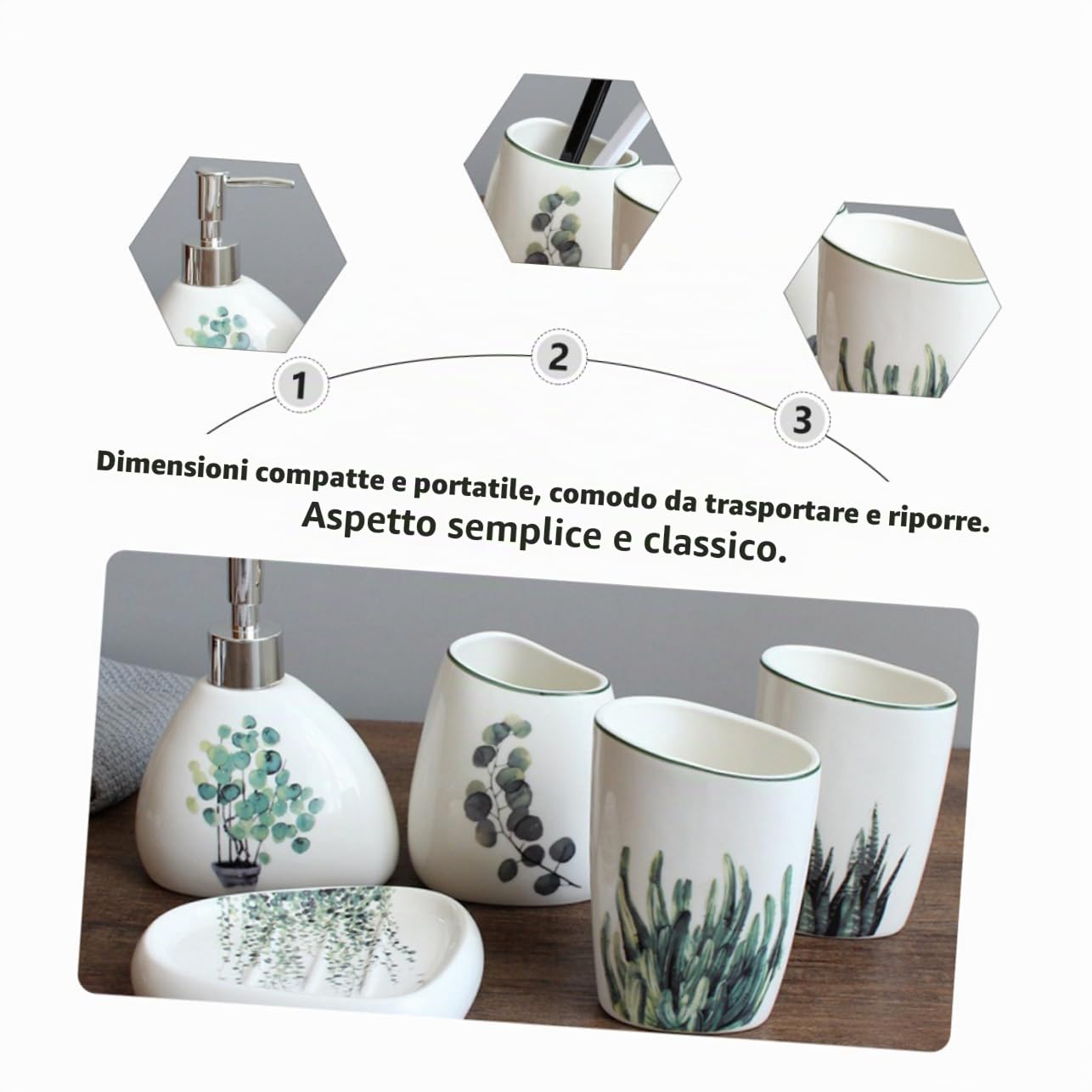 Alipis Elegante Set Da Bagno in Ceramica Verde 5 Pezzi Set Di Tazze Per Il Lavaggio Portasapone Spazzolino Da Denti Pratico Bicchiere Per Fare I Gargarismi