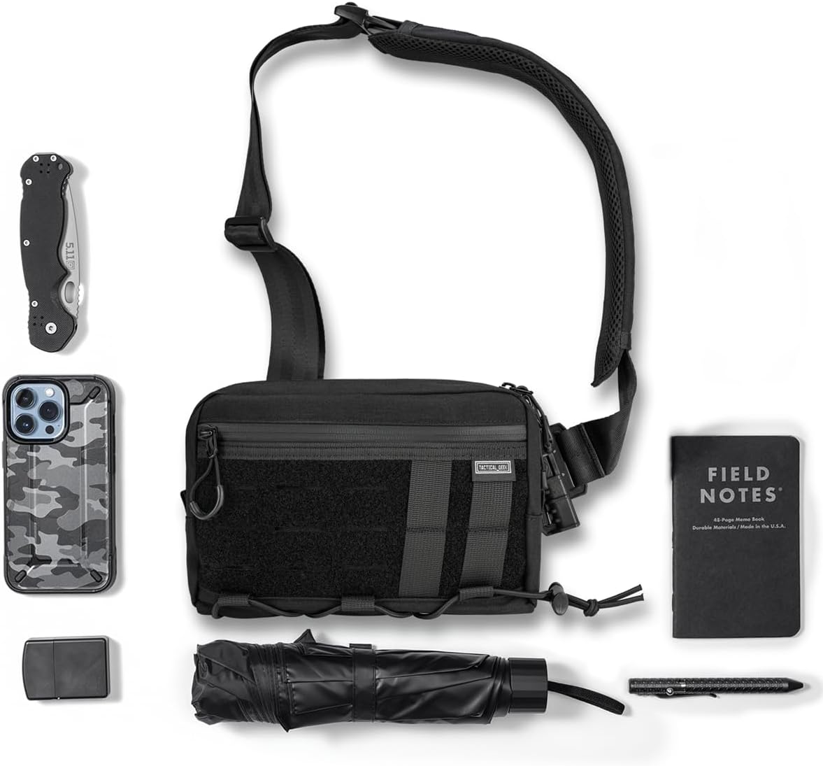 TACTICAL_GEEK Crossbody Shoulder Bag, Nylon Multipurpose Daypack, Chest Backpack Casual Shoulder for Daily Carry (Black-L3S-CR-Small) - Image 9