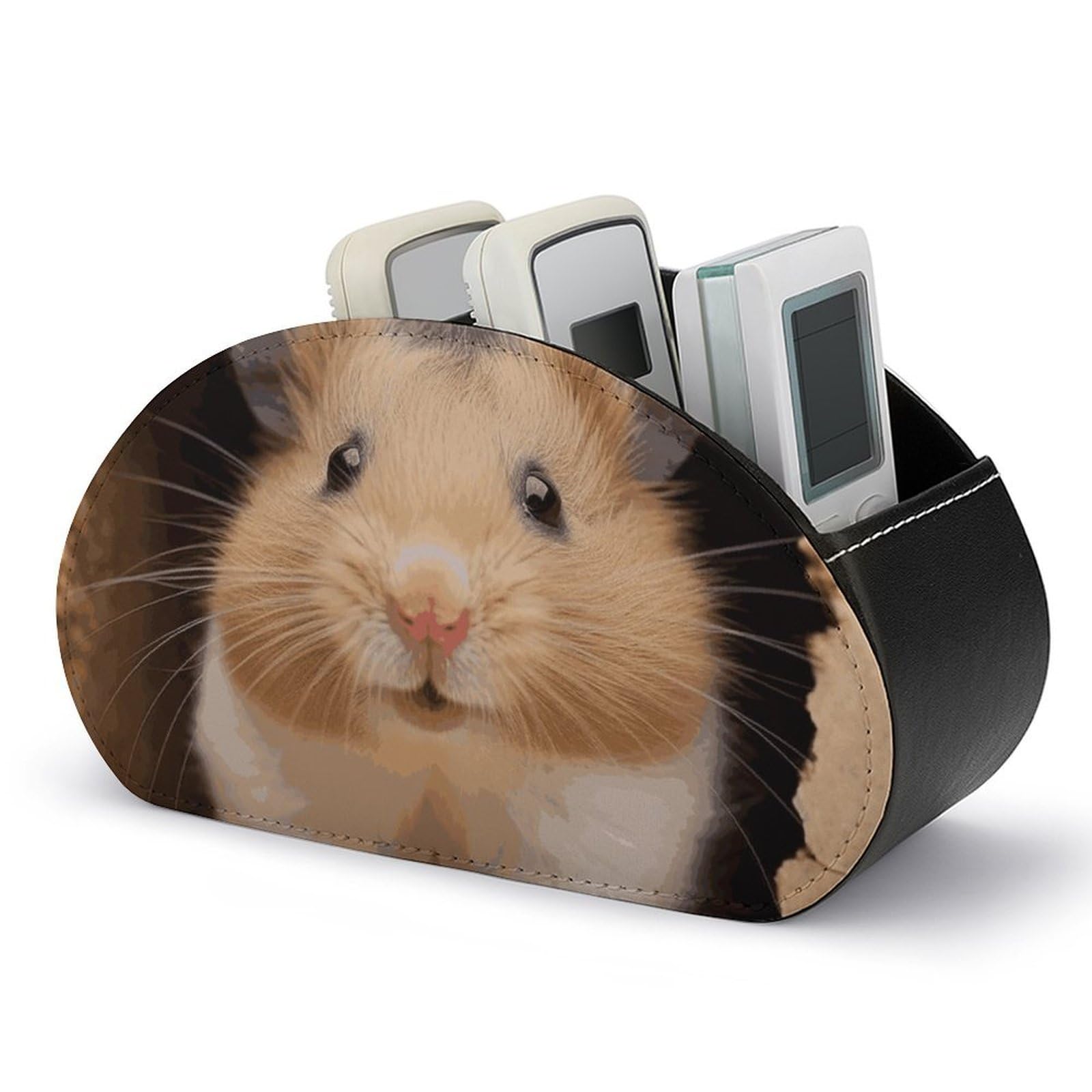 JTREHY Funny Hamste Remote Control Holder with 5 Compartments Pu Leather Remote Caddy Box Multi-functional Deskt Holders Organizer Box Tray Bedside Table Storage Organizer