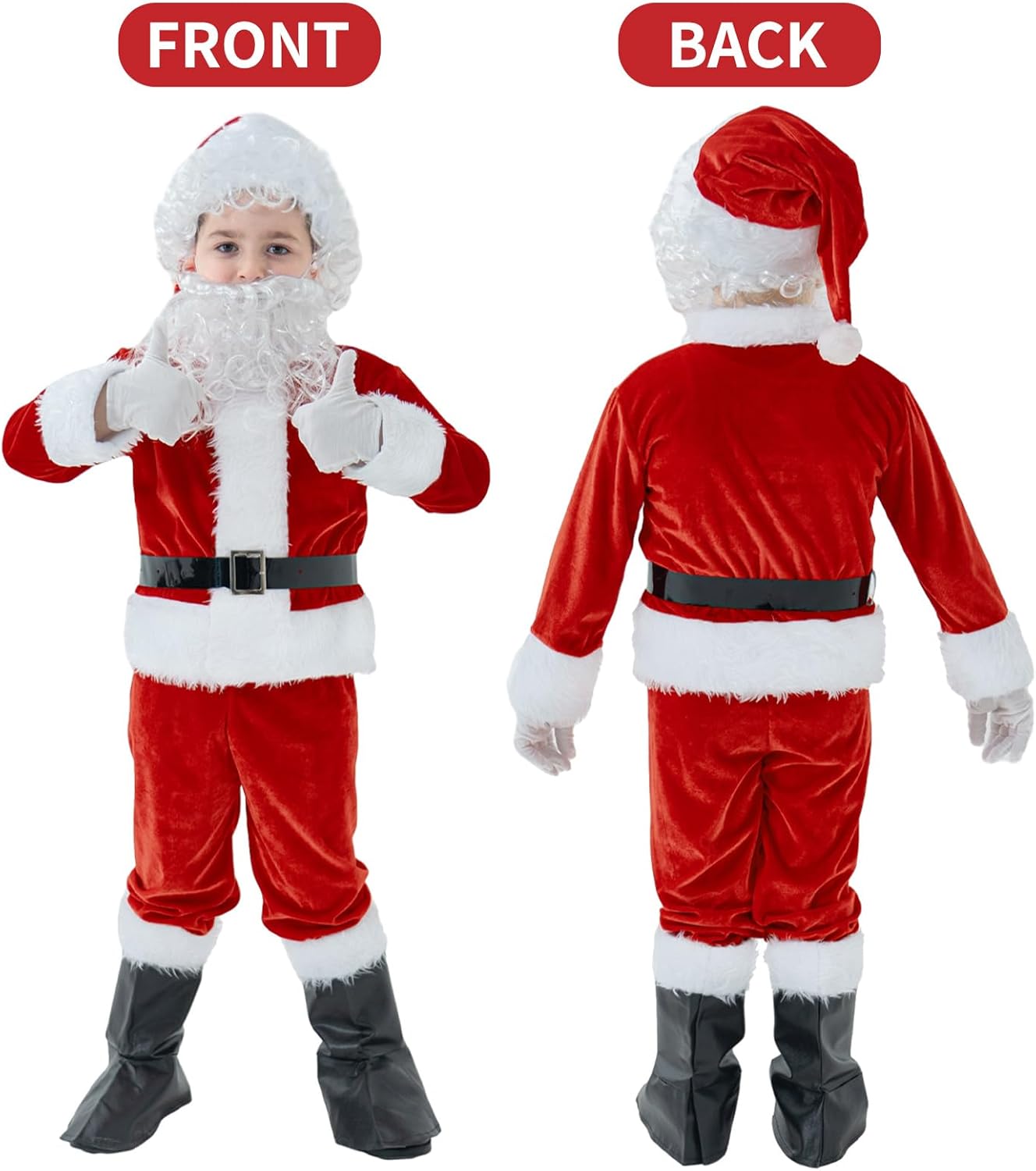 Kids Santa Costume 9PCS Christmas Santa Claus Costume for Kids Santa Suit Cosplay Party Outfit for Boy Children - Image 4