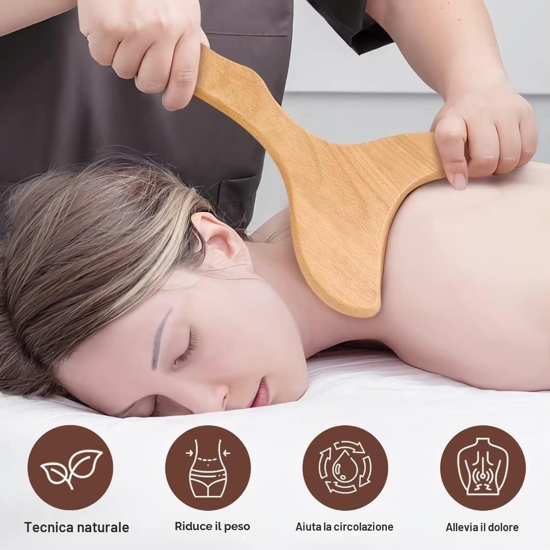 Set di 7 Pezzi per Massaggio in Legno Terapia con Gua Sha - Strumenti per Modellamento Corporeo, Sollievo Dolore Muscolare, Drenaggio Linfatico e Anti-Cellulite