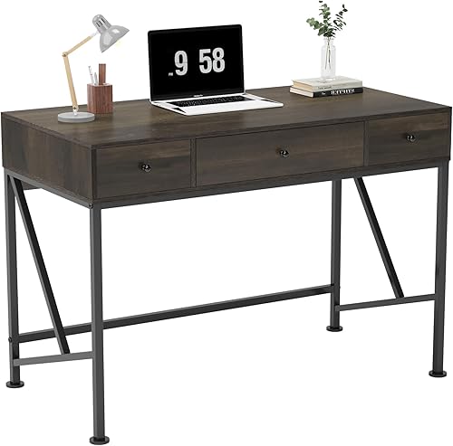 HITHOS Escritorio para computadora de escritura, escritorio rústico para computadora de 40.7 pulgadas con 3 cajones, estilo moderno y simple para