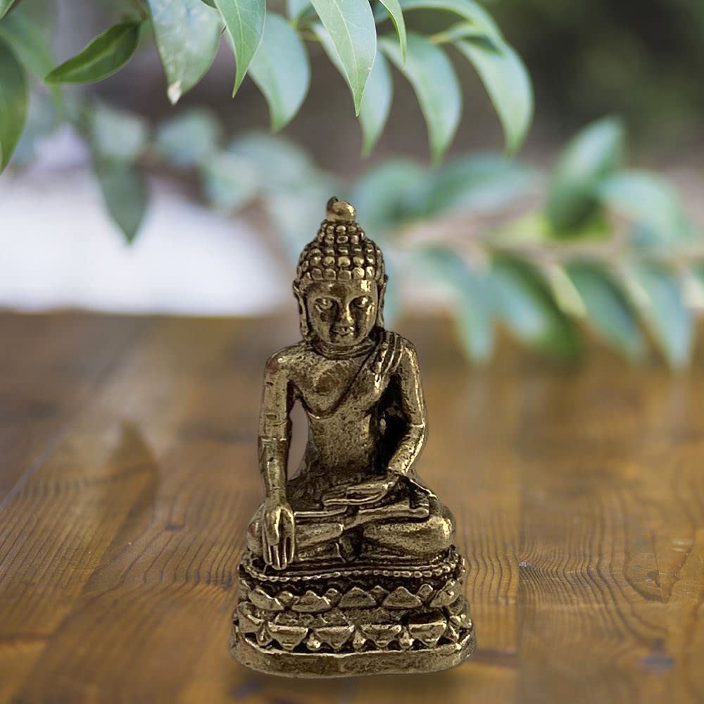 VIE Naturals Miniature Brass Figurines, Buddha on a Double Pedestal, Multicolor - Image 4