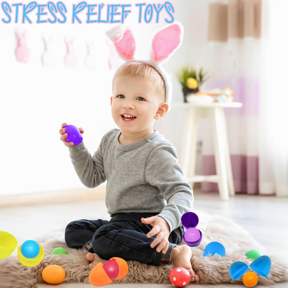 24 Pack Easter Empty Eggs with Slow Rising Stress Balls for Kids Easter Party Favors, Classroom Fidget Toys, Sensory Squishy Ball with Surprise Toys Inside