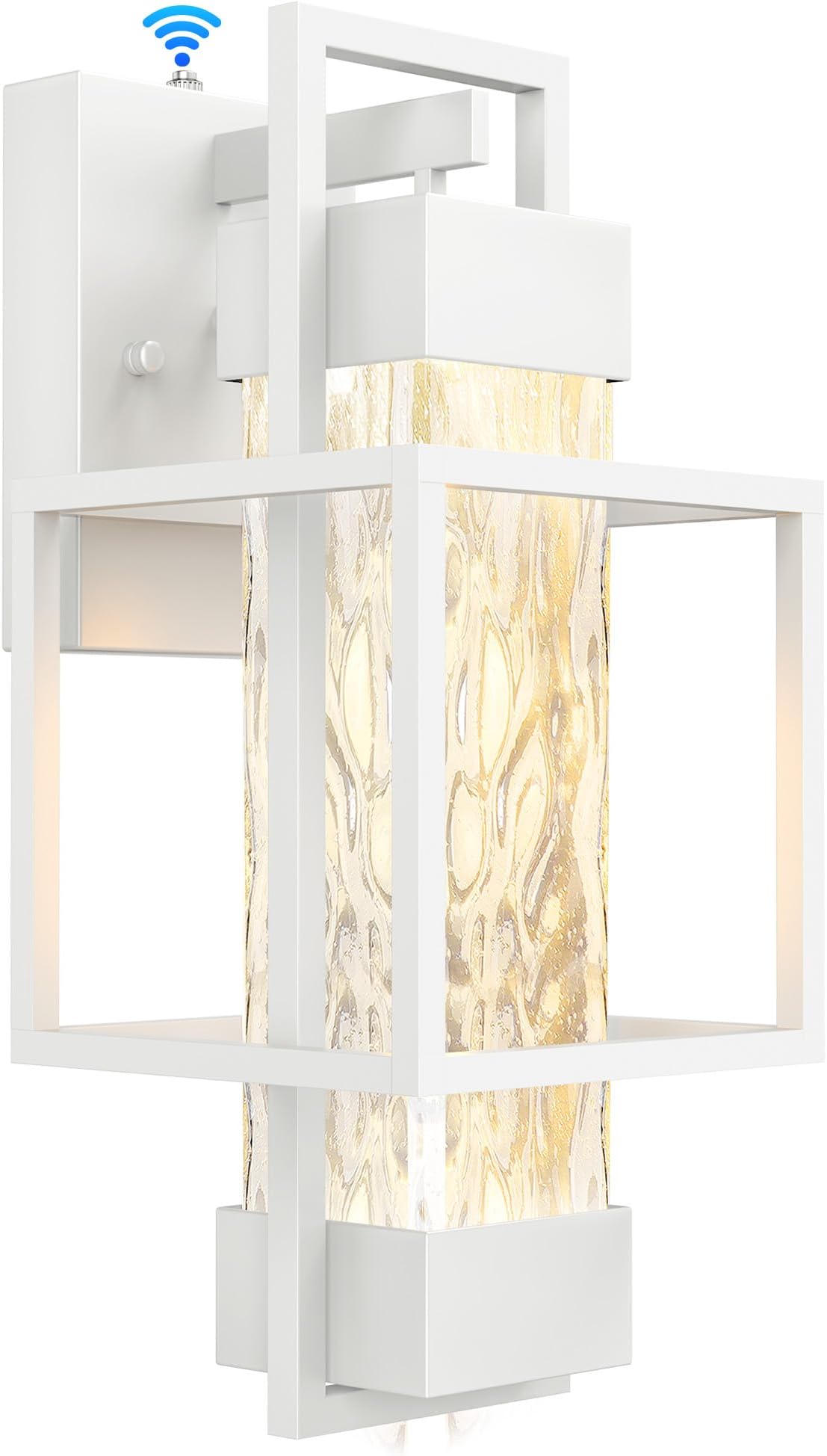 PARTPHONER Modern Outdoor Light Fixture Dusk to Dawn Outdoor Lighting, 15" H Exterior Wall Sconce Waterproof Porch Light, Outside Light for House with Water Glass for Garage Doorway, White