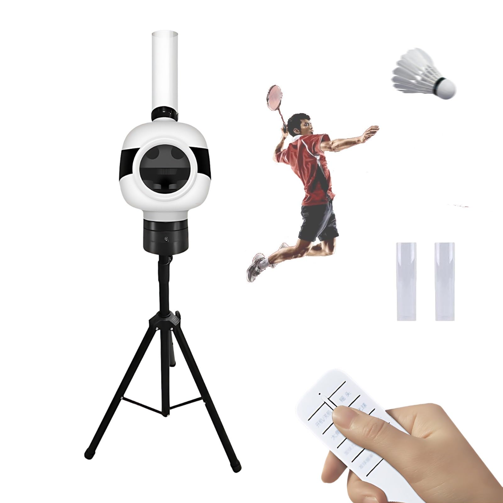 Entrenador de bádminton portátil con mando a distancia, lanzador automático para un ritmo y ángulo de servicio ajustables, perfecto para práctica familiar en interiores y exteriores
