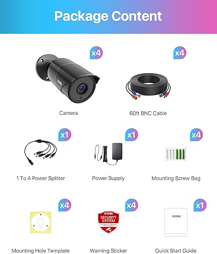 Miniatura 9 de ZOSI Paquete de 4 cámaras de seguridad para el hogar de 1080p con grabación de audio, micrófono integrado, 2MP 1920TVL HD-TVI Cámaras CCTV para