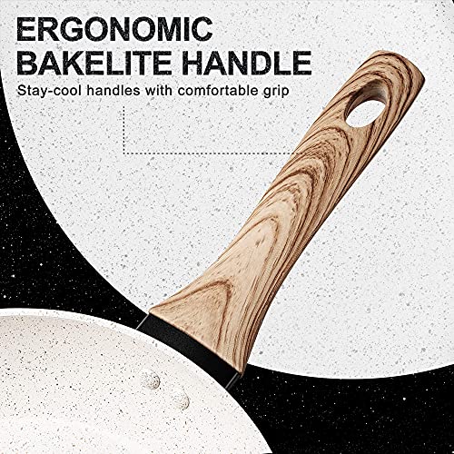 Image of Michelangelo Small Frying Pan Non Stick, Nonstick Frying Pan with Bakelite Handle, 20cm Granite Frying Pan with Lid, Frying Pan Induction Base, Egg Frying Pan Non Stick