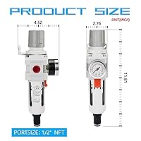 Vista 3 de NANPU Regulador de filtro de aire comprimido NPT de 1/2 pulgada combinado a cuestas, drenaje automático, elemento de latón de 5 micrones, cuenco