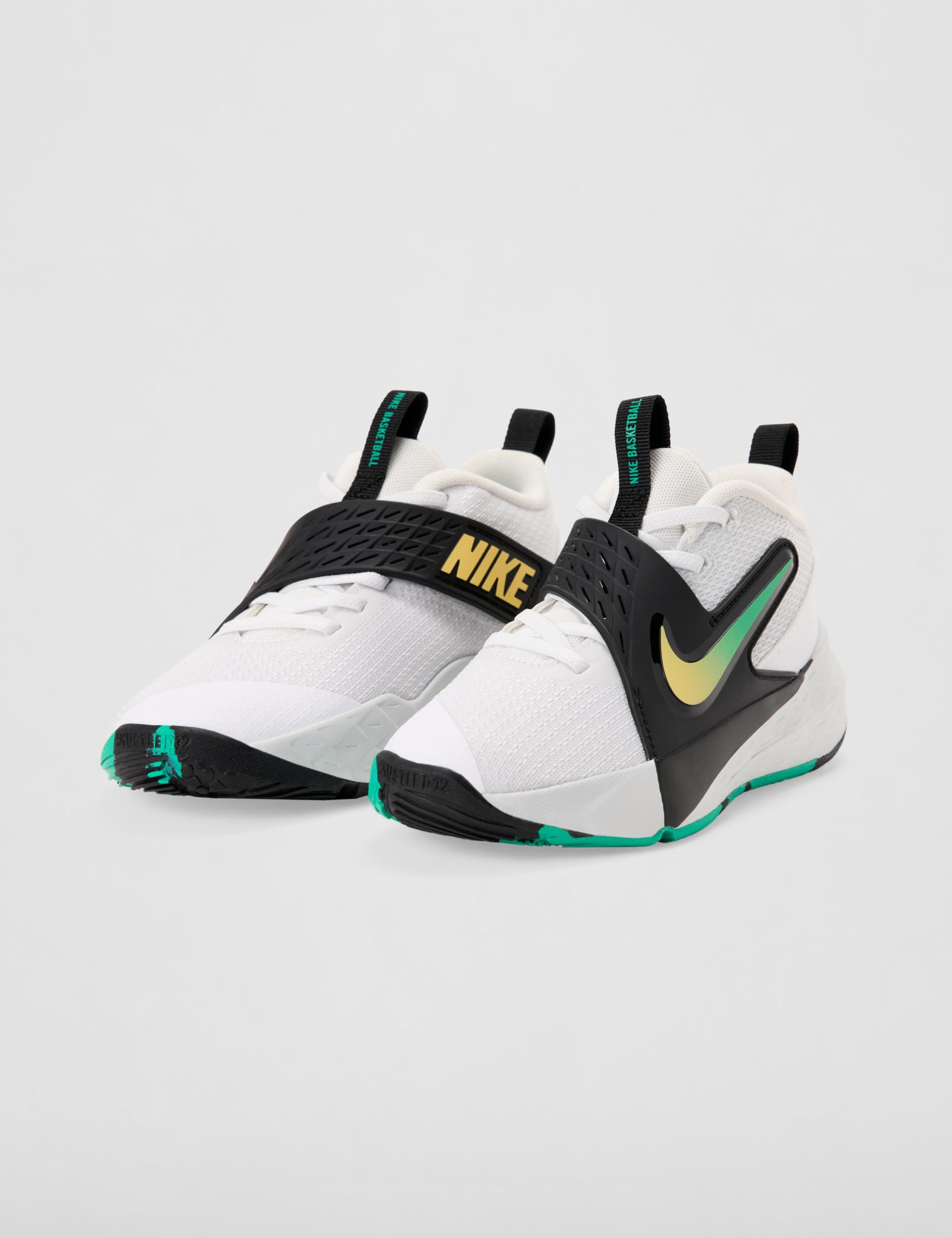 Nike Unisex Team Hustle D 12 White/Topaz Gold-Black-Clear Emerald Basketball Shoes UK 5 3