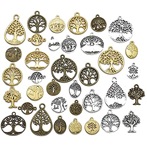 Tucireat Breloque Arbre de Vie 36 Pièces Breloques pour Bijoux Pendentif Arbre de Vie Breloques pour Bracelet Charms pour Bracelet Breloques de l'arbre de Vie ​pour Collier Bracelet de Bricolage