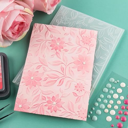Flower Clear Plastic Texture Fades Embossing Folder Template, 1Pc 3D Embossing Folders Textured Flowers Leaves Embossed Template Embossing Plates Embossing Folders,Flowers Plastic Embossing Folders