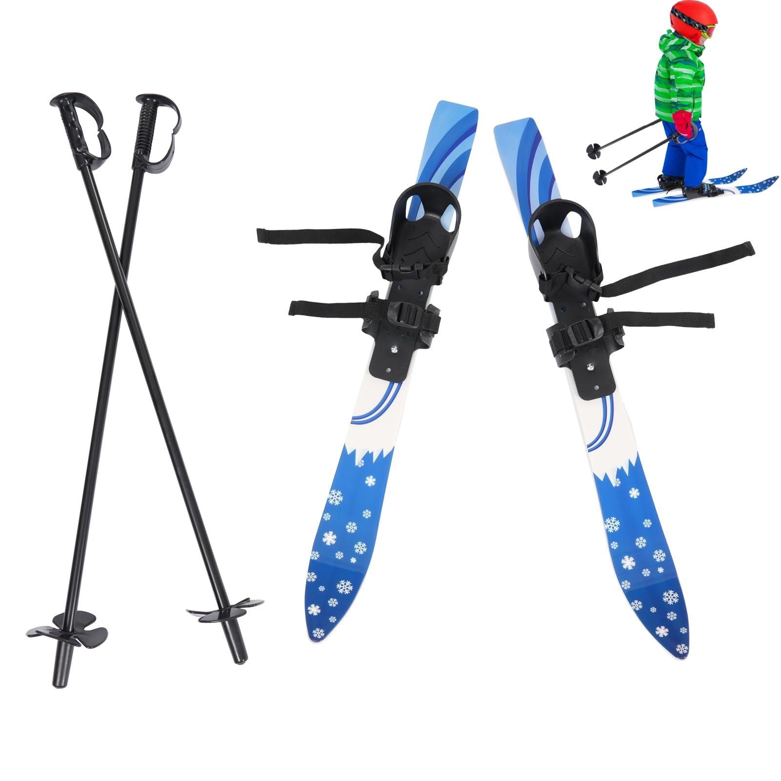 Kit de ski pour enfants de 2 à 8 ans + 2 bâtons avec fixation de sécurité bidirectionnelle - 70 cm - Charge maximale : 50 kg - Skis légers et robustes - ABS/PE Materia