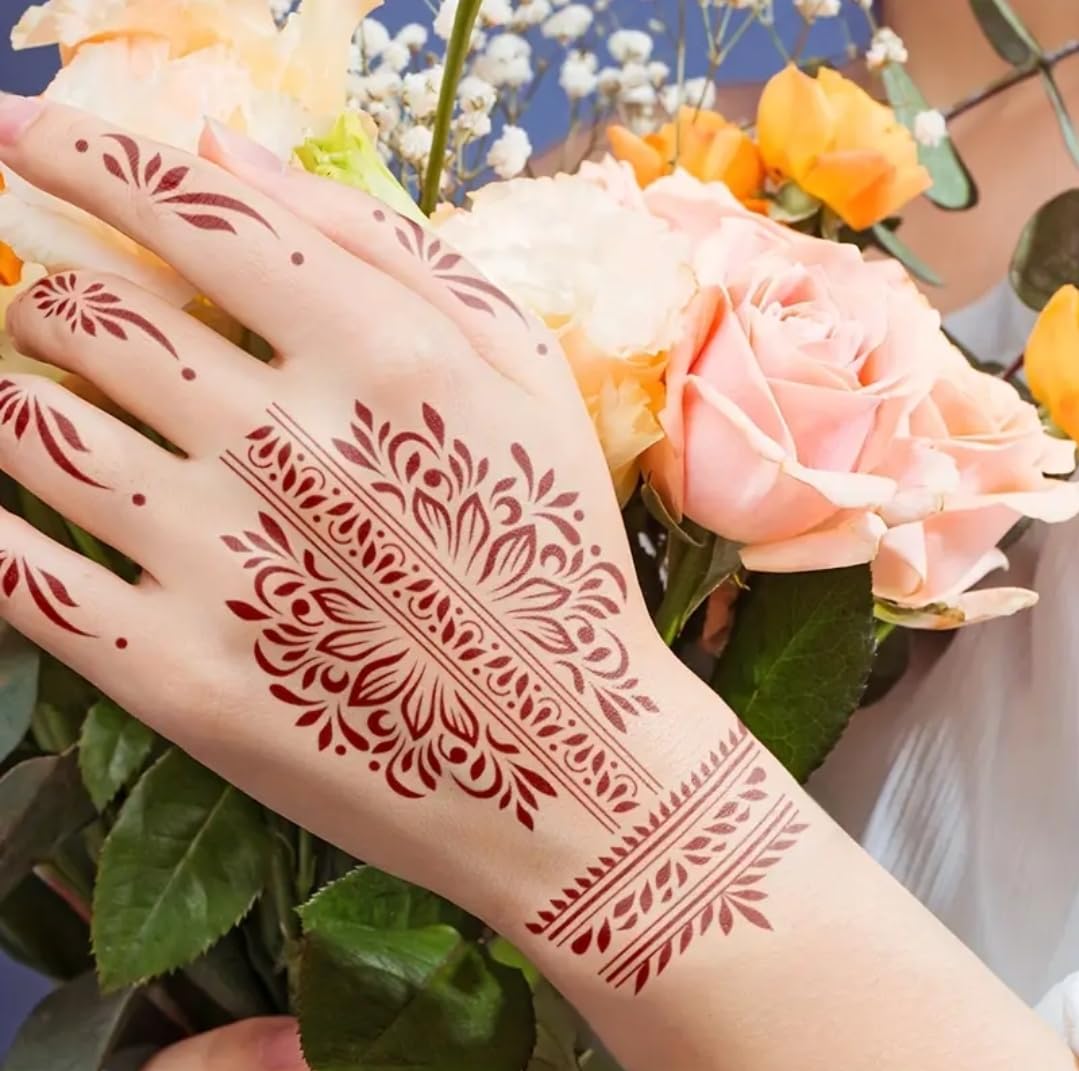 Lilis_Henna Stencil for Hand Art, Floral Design, Mandala Pattern, 2 Pieces
