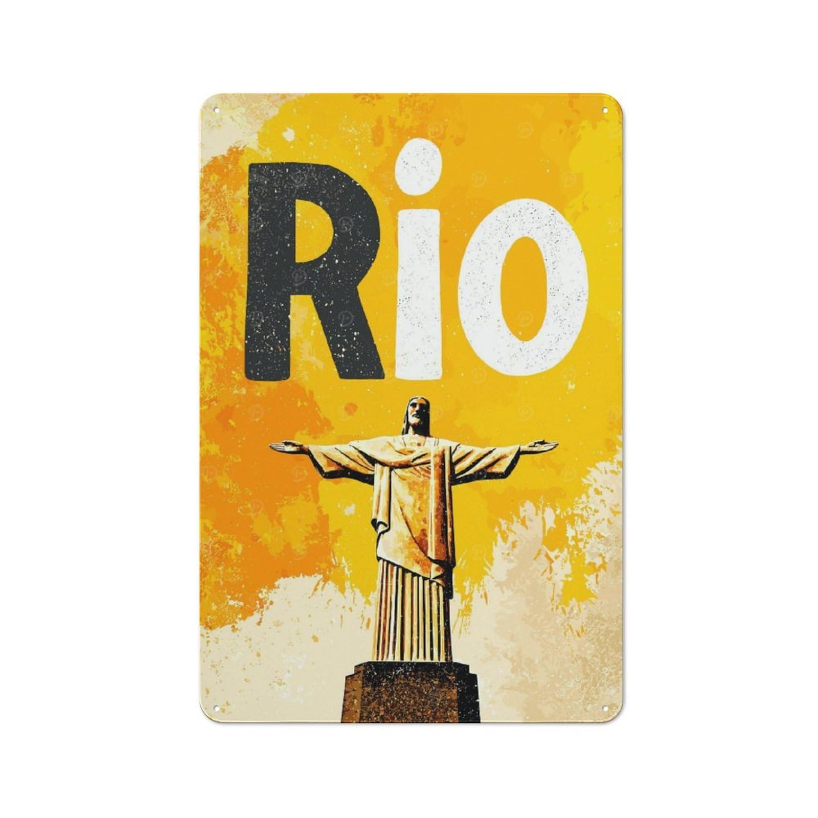 Junmoney Rio De Janeiro Christ The Redeemer Retro Metal Gift Sign 30X20cm Featuring Small Space Decor For Bedroom, Kitchen, Office Or Living Room