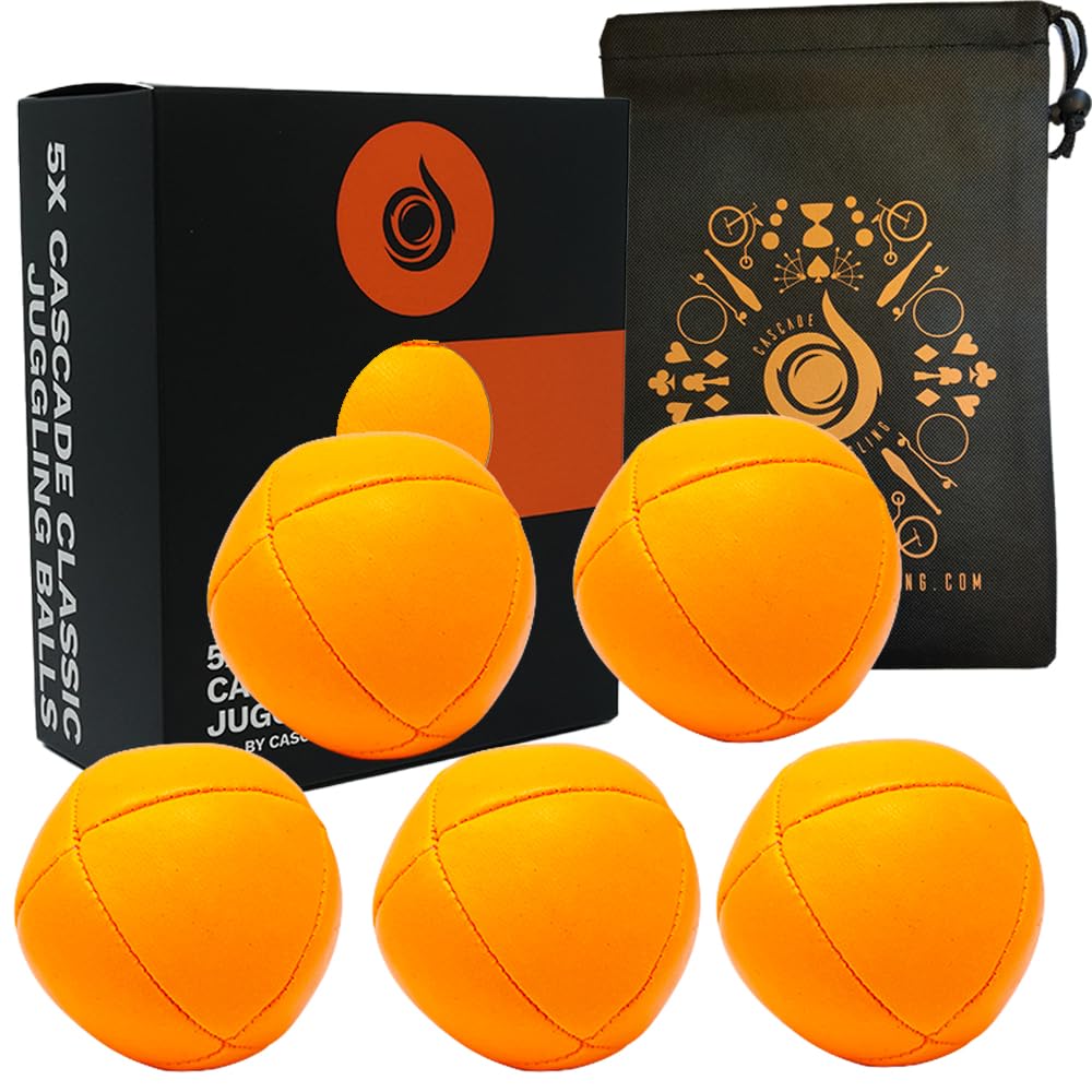 5 x Pro 105g Cascade 8 Panel Thud Juggling Balls & Bag - Set of 3 Juggling Balls (Orange)