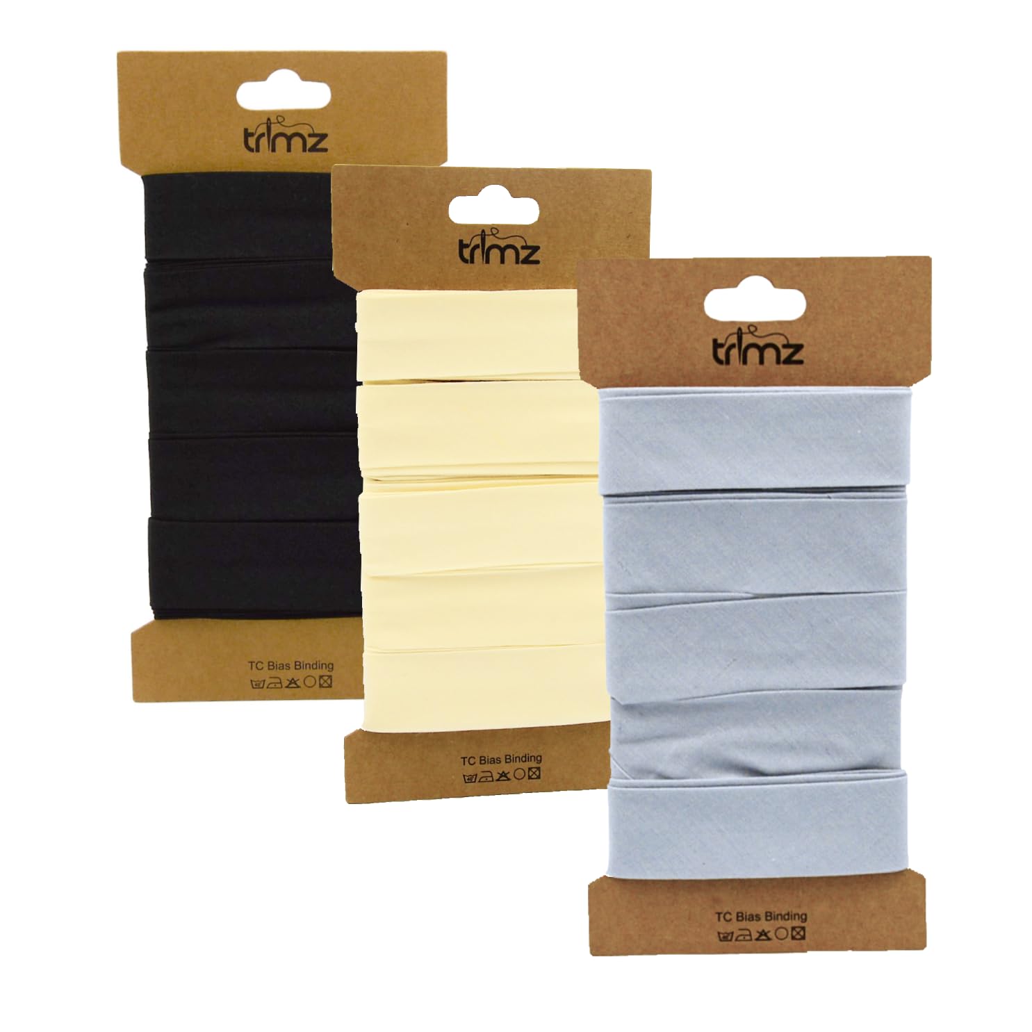 Trimz Bias Binding 3 x 5m Bundle - Starter Trio - Modern Neutrals (Grey, Ivory, Black)