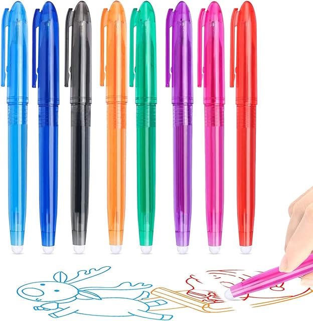 Erasable Pens, Erasable Gel Pens 0.5mm Tip Rub Out Pens with Rubber for Adults Kids Students School Office Stationary Supplies Gifts