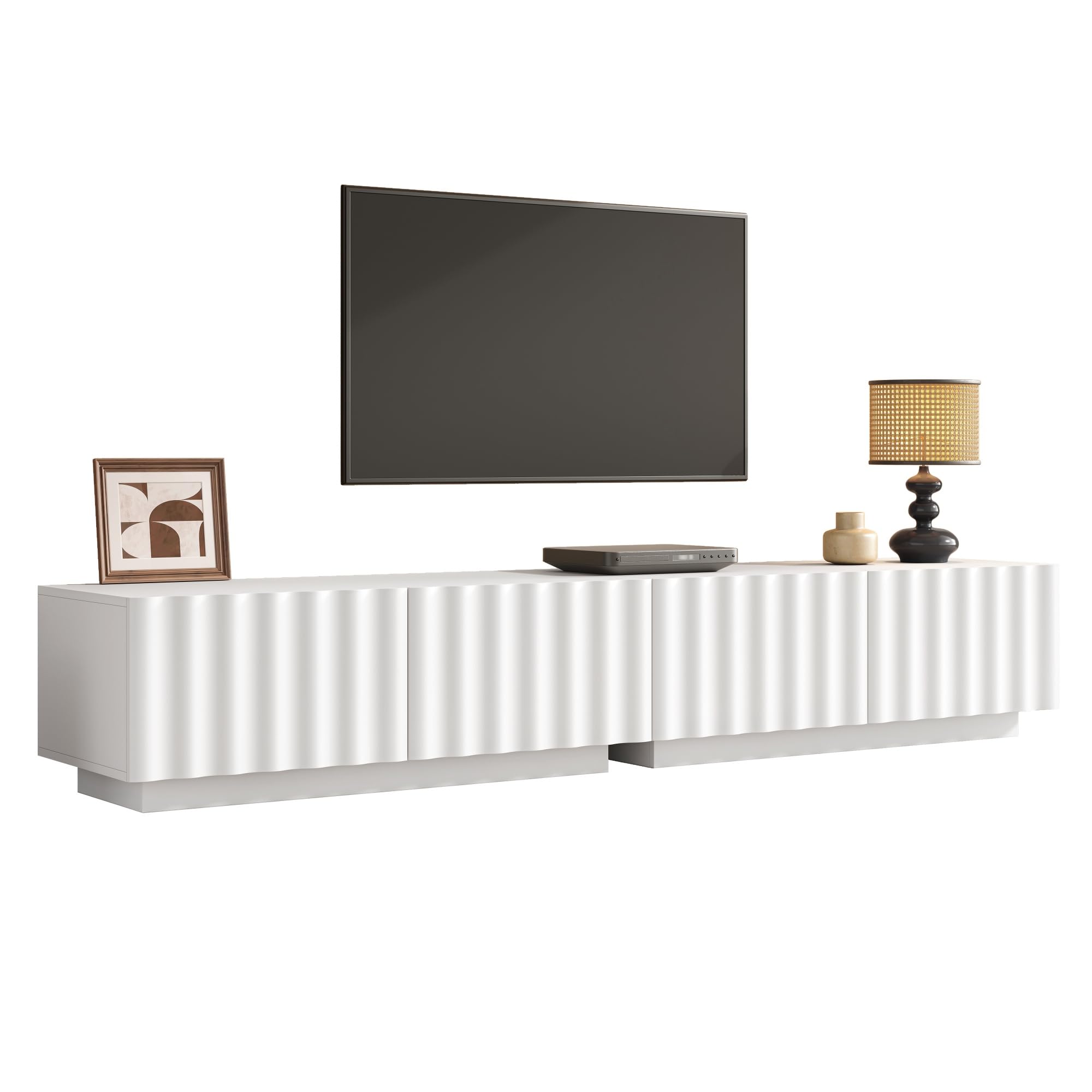 Meuble TV moderne de salon avec tiroirs push-to-open et rangement bas