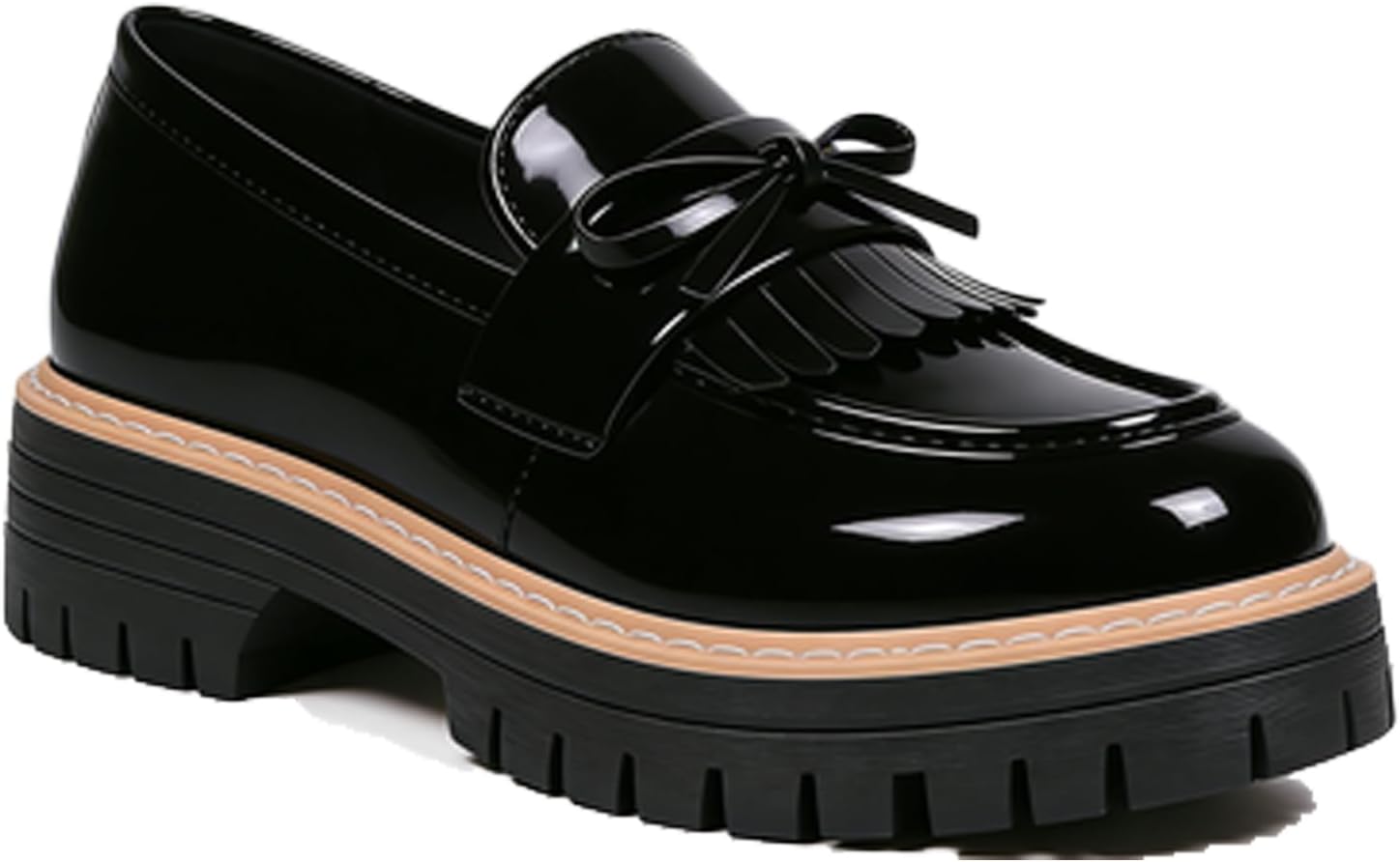 Women's Patent Leather Chunky Heel Penny Loafers Fashion Round Toe Slip-On Platform Office Casual Dress Shoes for Driving Business Work Shoes
