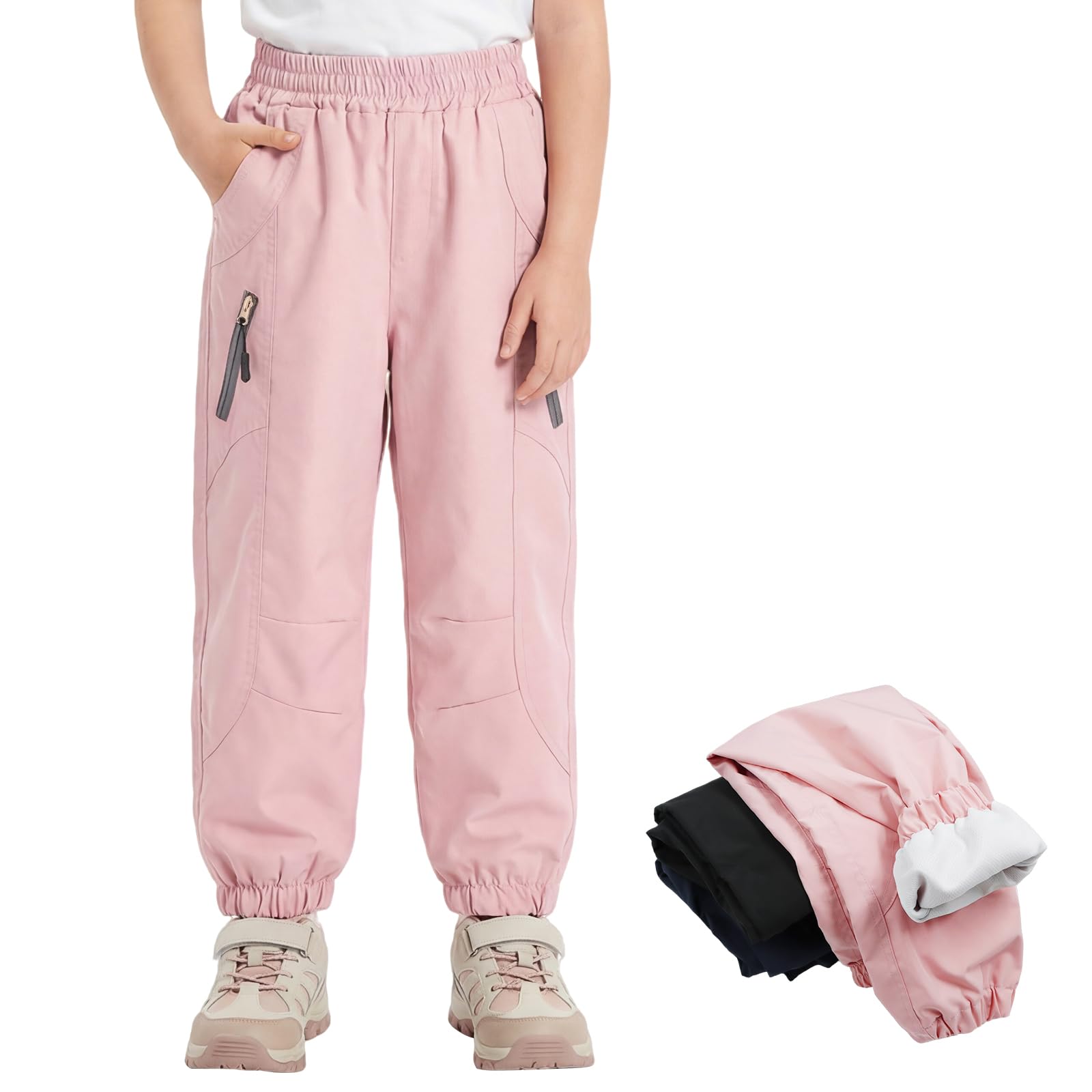 Pantalones Softshell para niños, Transpirables Impermeables Forro de Malla Pantalón con Bolsillos para Niños Niñas, Pantalones de para Trekking Senderismo Outdoor montaña, 7-14 años