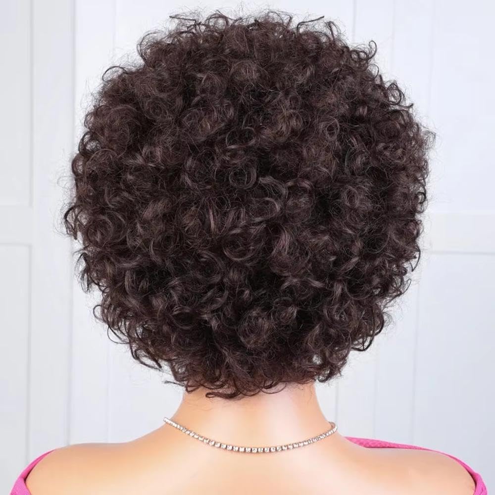 Haarpflege Kurze Afro Perücke Aus Echthaar Mit Lockigem Bob Und Pony Für Frauen Tragen Sie Natürliches Braun
