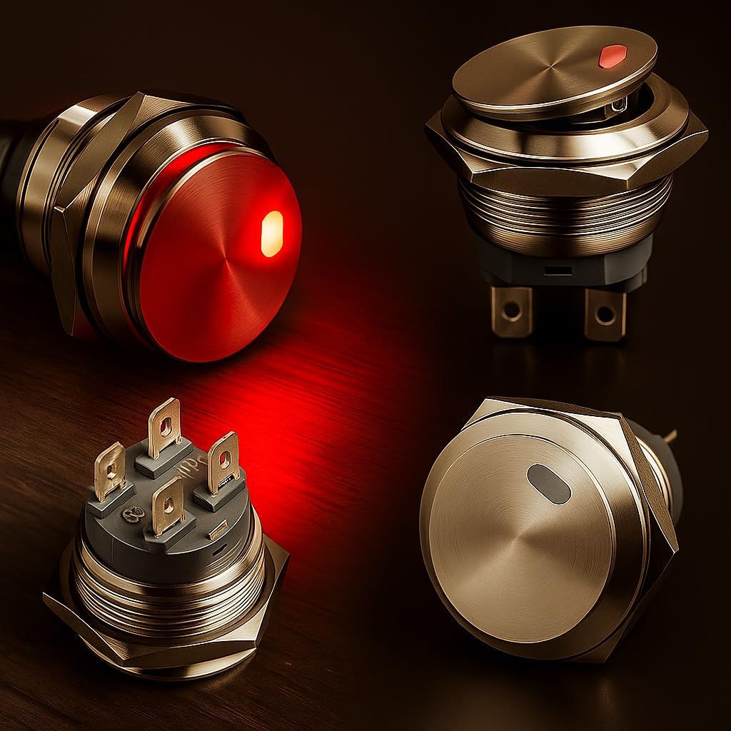 Gebildet Stainless Steel 12-24V/15A Waterproof Round Rocker Switch 22mm Red LED Lighted ON Off 4 Pin Illuminated Toggle Switch