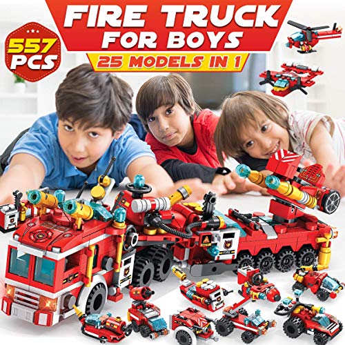 image for Graceduck Construction Building Toys for Kids - 25 in 1 Fire Truck Boa