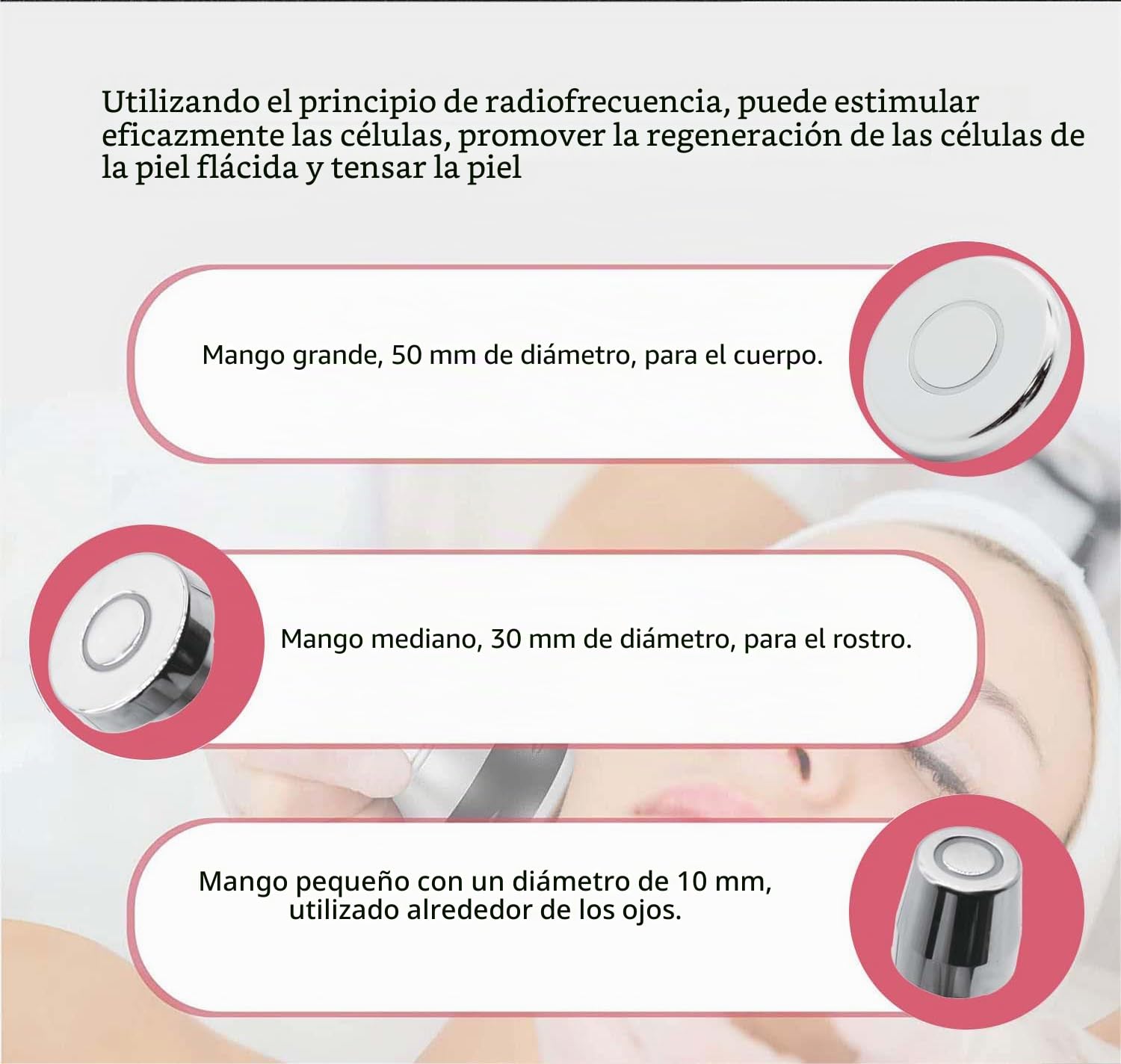 Elitzia Máquina facial de radiofrecuencia RF y EMS, uso doméstico, máquina de estiramiento de la piel, 3 tamaños, reemplazo de cabeza, levantamiento facial, reducción de arrugas, rejuvenecimiento de